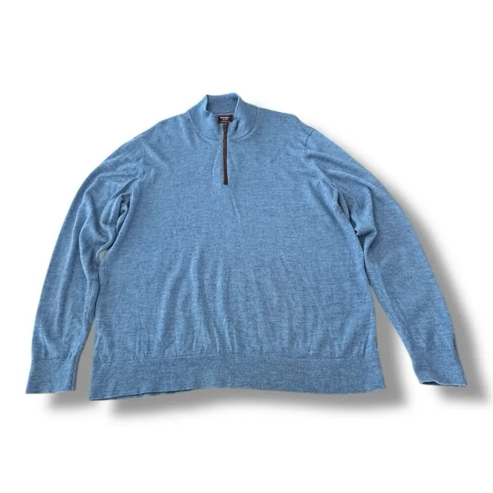 UNTUCKit Sweater Blue Merino Wool Quarter Zip Mock Neck Belguardo Men’s Size XXL